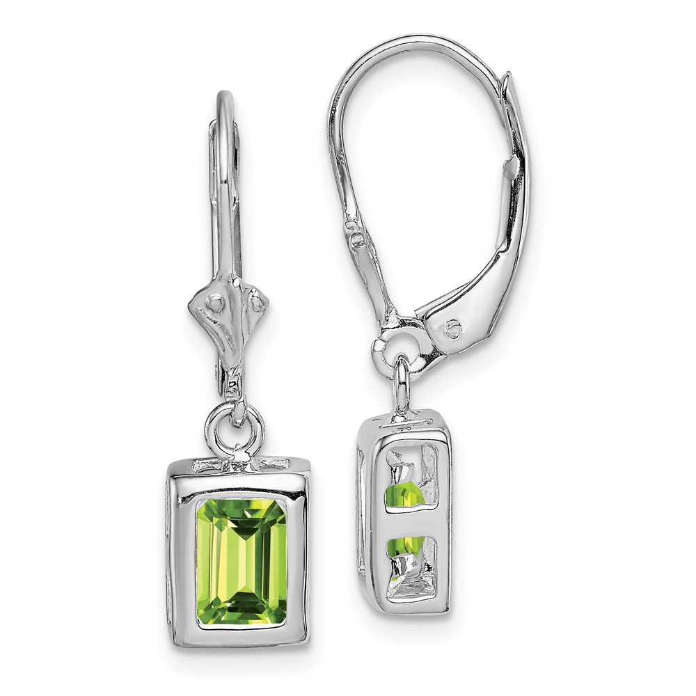 Sterling Silver 7x5 Emerald Cut Peridot August Birthstone Leverback Earrings 110$